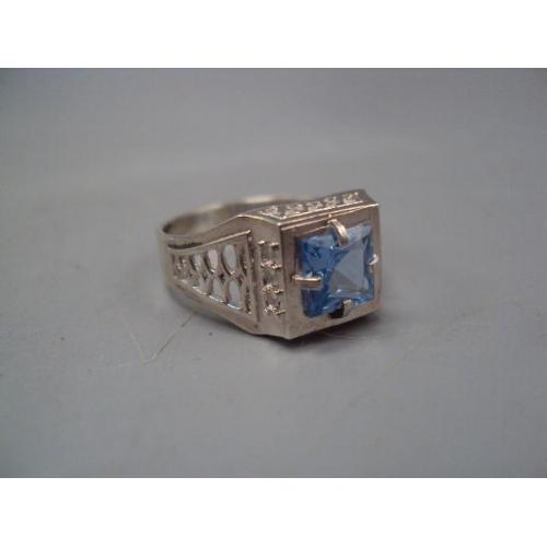Мужской перстень кольцо печатка квадрат голубая вставка серебро Украина 5,15 г размер 20,5 №15166
