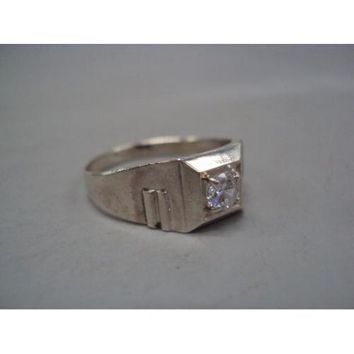 Мужской перстень кольцо печатка квадрат с белой вставкой серебро Украина вес 3,84 г размер 22 №15174