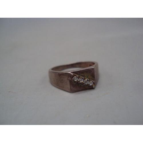 Мужской перстень кольцо печатка с белыми вставками серебро 925 Украина вес 3 г размер 18,5 №15110