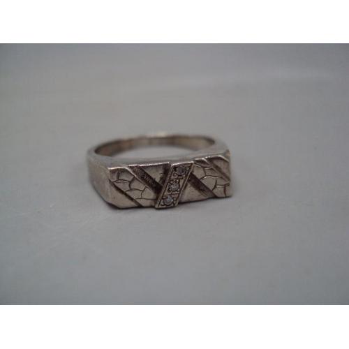 Мужской перстень кольцо прямоугольник белые вставки серебро 875 Украина вес 4,61 г размер 19 №15130