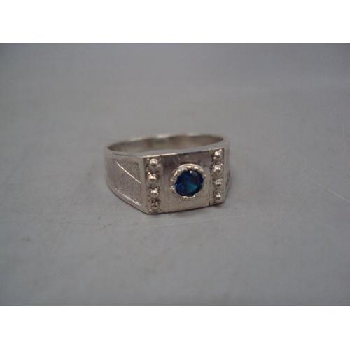 Мужской перстень кольцо прямоугольник голубая вставка серебро Украина вес 3,62 г размер 18 №15168