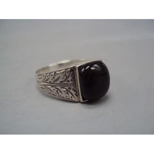 Мужской перстень кольцо с черной вставкой листья серебро 925 Украина вес 5,09 г размер 21,5 №15120