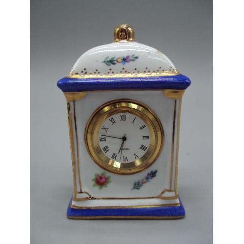 Настольные часы кварц фарфор Европа миниатюра узор цветы размер 9,2 х 5,8 х 3,7 см №13462