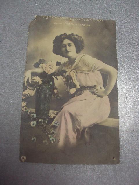 открытка  девушка с цветами берлин 1915 №1535