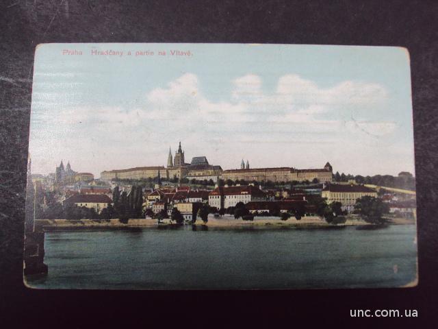 открытка прага город на влтаве 1909 марка гашение №7496