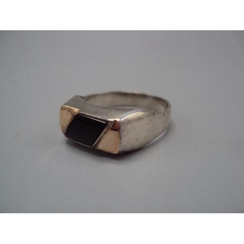 Перстень черный камень кольцо золотые вставки 375 серебро 875 Украина вес 5,17 г 21 размер №15776