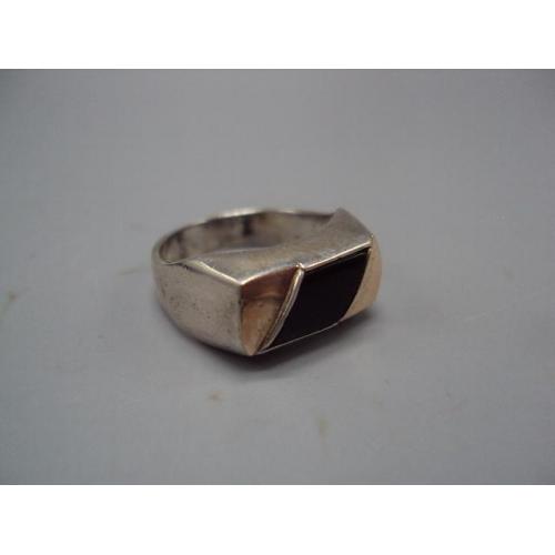 Перстень черный камень золотые вставки 375 серебро 875 Украина вес 5,03 г 18,5 размер №15775