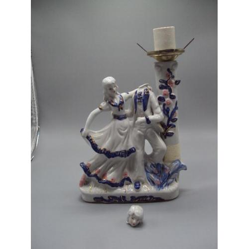 Подсвечник лампа фарфор пара танцует кавалер и дама парочка под реставрацию высота 30 см №15456
