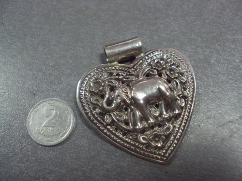 подвеска кулон сердце сердечко слон в цветах серебро 17,83 г