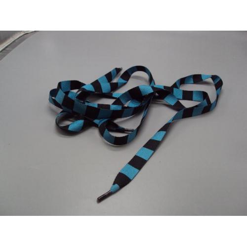 Шнурки для взуття кросівок нові плоскі чорно-блакитні ширина 1,9 см №18921л