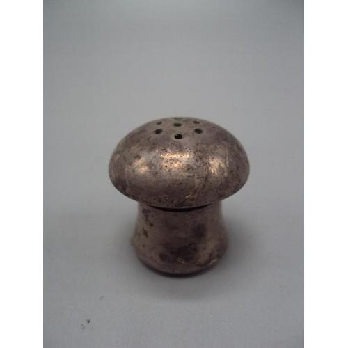 Спецовник солонка грибочек миниатюра перечница гриб металл посеребрение клеймо высота 2,7 см (№ 801)