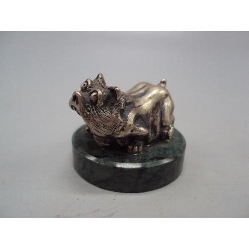 Фигура на подставке статуэтка свинья поросенок свинка серебро 875 проба H.M. вес 70 г 2,9 см №14351