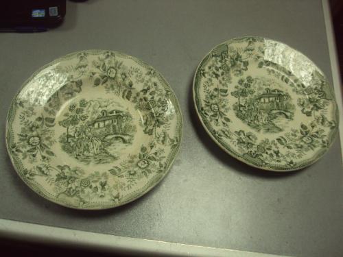 тарелка керамика Англия C.P. IRONSTONE TABLEWARE кавалер с дамой лот 2 шт (одна глубокая) №771