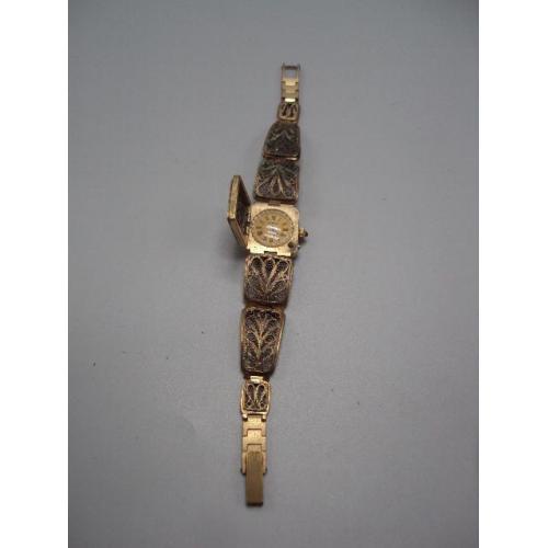 Женские наручные часы Чайка 17 камней ссср с браслетом скань филигрань позолота Ау не на ходу №14668