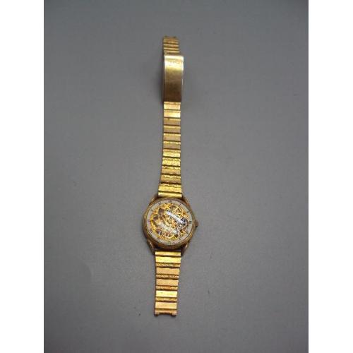 Женские наручные часы скелетон Berney Swiss made с браслетом, позолота на ходу требуют чистки №14691