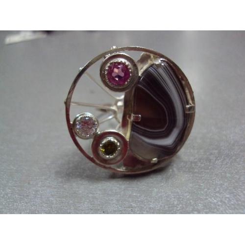 Женское авторское кольцо агат цирконий серебро 925 проба Украина вес 14,09 г размер 18 №13095