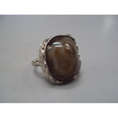 Женское кольцо камень серый агат авторская работа серебро 925 Украина вес 13,5 г размер 20,5 №14763