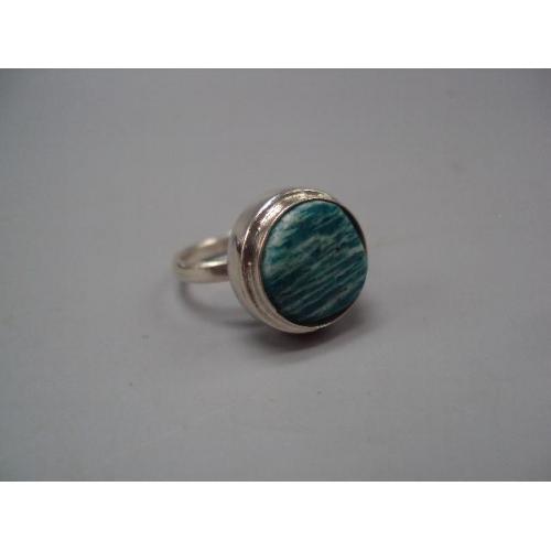 Женское кольцо круглое зеленый камень амазонит серебро 925 Украина вес 9,39 г размер 17,5 №15950