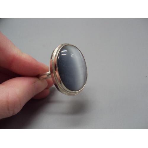 Женское кольцо овальное вставка серый камень овал серебро Украина вес 22,48 г 21,5 размер №15740