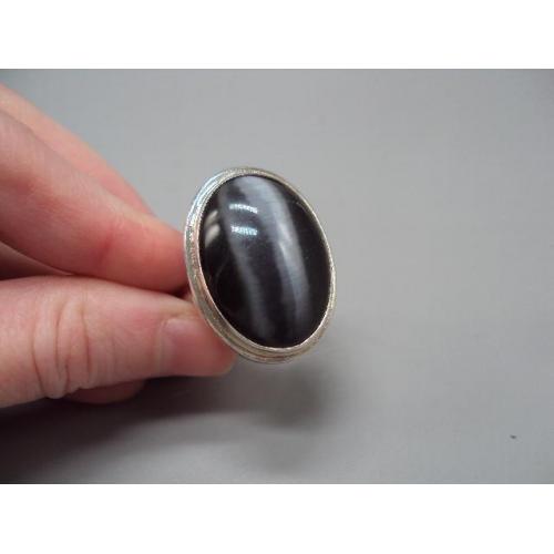 Женское кольцо овальное вставка темно-серый камень серебро Украина вес 21,2 г 22,5 размер №15741
