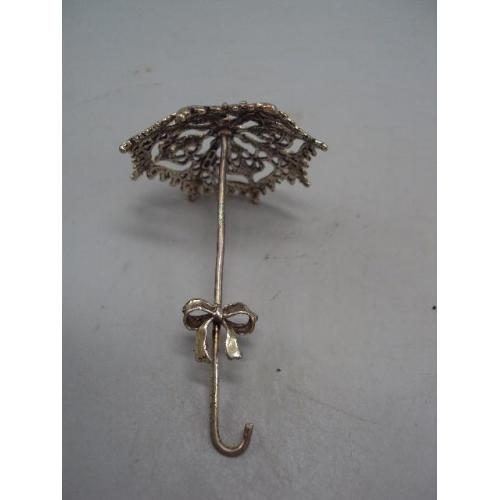 Фигура миниатюра статуэтка ажурный зонтик с бантиком зонт с бантом серебро 17,11 г 8,2 см №14431