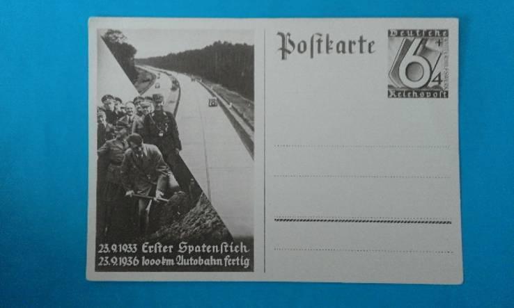 1936 г. Открытка. фашизм. Германия. Закладка автобана Гитлером.
