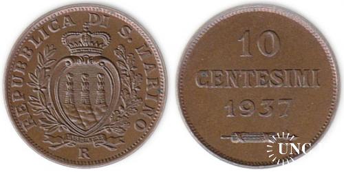 10 чентезимо Ø22,5 мм. Bronze, 5,40 г.