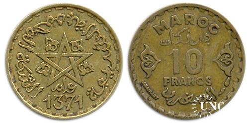 10 франків Ø20,0 мм. Al-Bronze, 3,0 г.