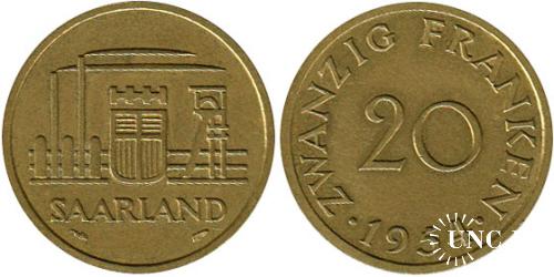 20 франков Ø23,5 мм. Al-Bronze, 4,00 г.