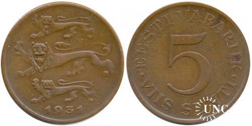 5 сенти Ø23,25 мм. Bronze, 5,00 г.