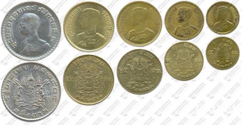 Підборка монет: 1 бат, 50, 25, 10, 5 сатанг