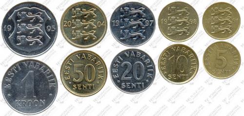 Підборка монет: 1 крона, 50, 20, 10, 5 сенти