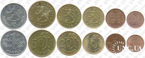 Підборка монет: 1 марка, 50, 20, 10, 5, 1 пени