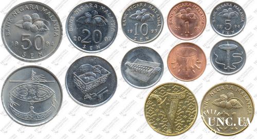 Підборка монет: 1 рінггіт, 50, 20, 10, 5, 1 сен