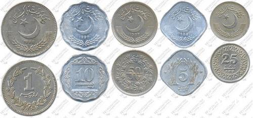 Підборка монет: 1 рупія, 50, 25, 10, 5 пайса