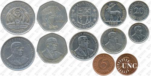Підборка монет: 10, 5, 1, 1/2 рупії, 20, 5 центів