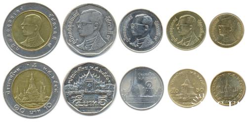 Підборка монет: 10, 5, 1 бат, 50, 25 сатанг