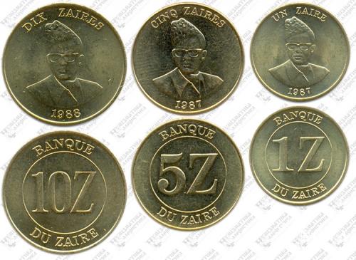 Підборка монет: 10, 5 и 1 заїр Brass