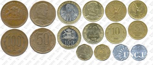 Підборка монет: 100, 100, 50, 10, 10, 5, 5, 1 песо