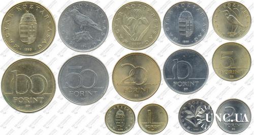 Підборка монет: 100, 50, 20, 10, 5, 2, 1 форинт