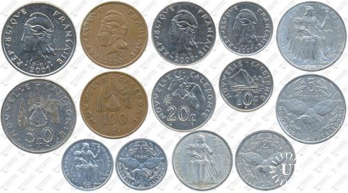 Підборка монет: 100, 50, 20, 10, 5, 2, 1 франк