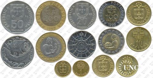 Підборка монет: 200, 100, 50, 20, 10, 5, 1 эскудо