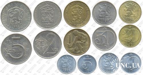 Підборка монет: 5, 2, 1 крона, 50, 20, 10, 5 галер