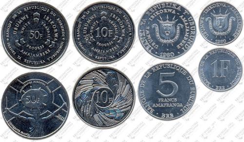 Підборка монет: 50, 10, 5, 1 франк