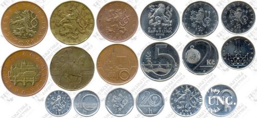 Підборка монет: 50, 20, 10, 5, 2, 1 крона, 50, 20, 10 галеров