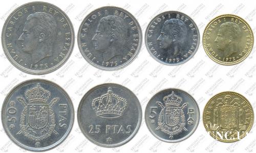 Підборка монет: 50, 25, 5, 1 песета