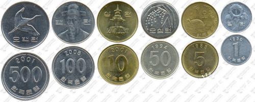 Підборка монет: 500, 100, 50, 10, 5 и 1 вона