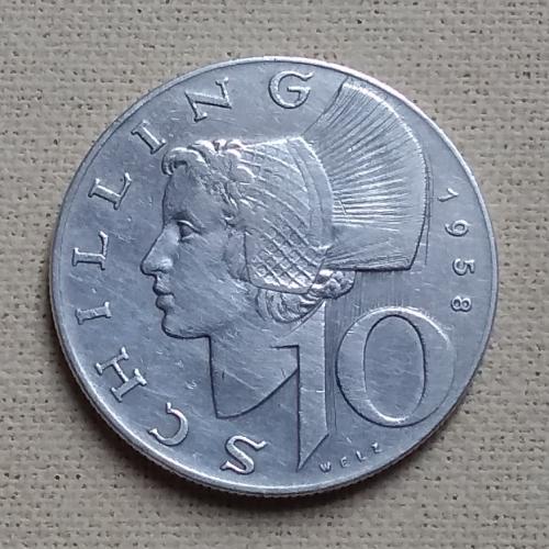 Австрия 10 шиллингов, 1958 г  серебро