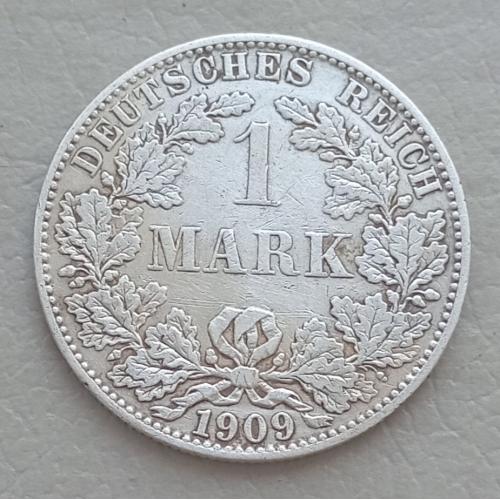 Германия 1 марка, 1909 г,  "A" - Берлин, серебро