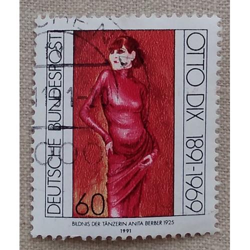 Германия 1991 г - 100-летие со дня рождения Отто Дикса. "Портрет танцовщицы Аниты Бербер",1925, гаш